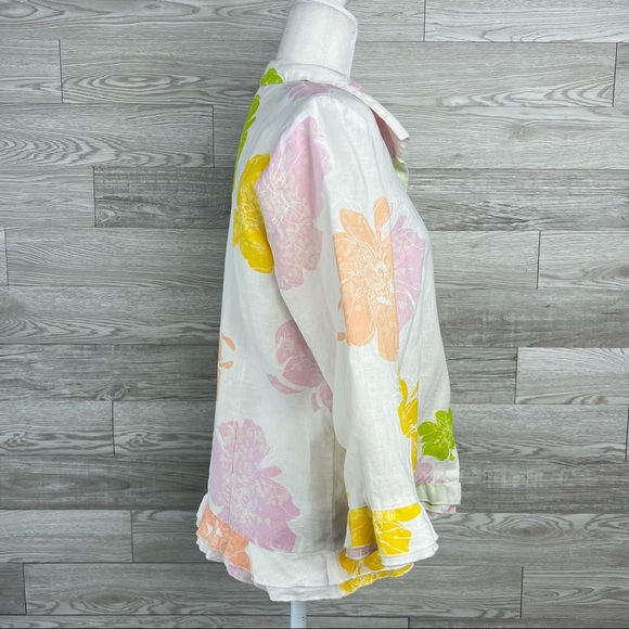 Erin London Linen Long Sleeve Multi Color & White Floral Button down shirt - Picture 4 of 8